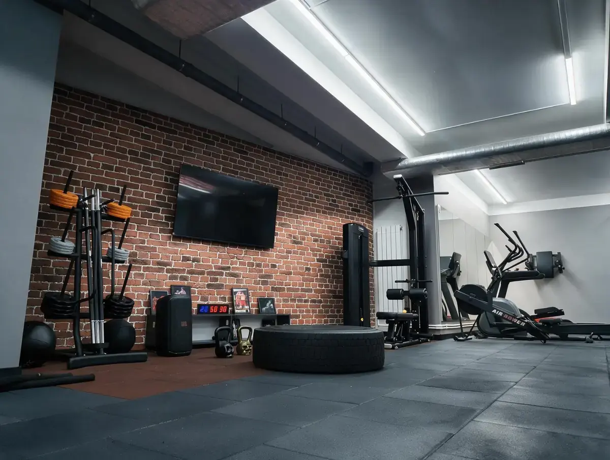 Zonă de antrenament funcțional cu aparate cardio și inventar